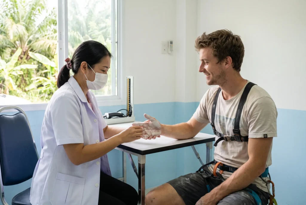 Nurse examining a patient at Takecare Clinic Railay in Railay, Krabi