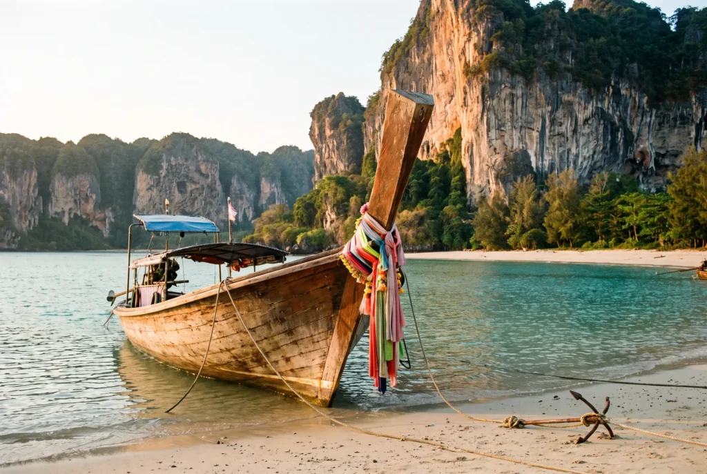 Longtail boat at Railay beach, the only route on and off the peninsula