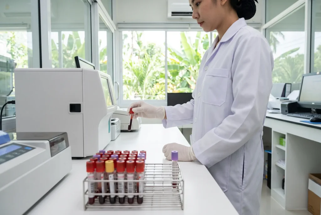 On-site laboratory processing blood samples at the clinic in Railay